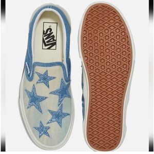 Vans Denim Slip-On Sneakers in Light Blue with Star Appliqués